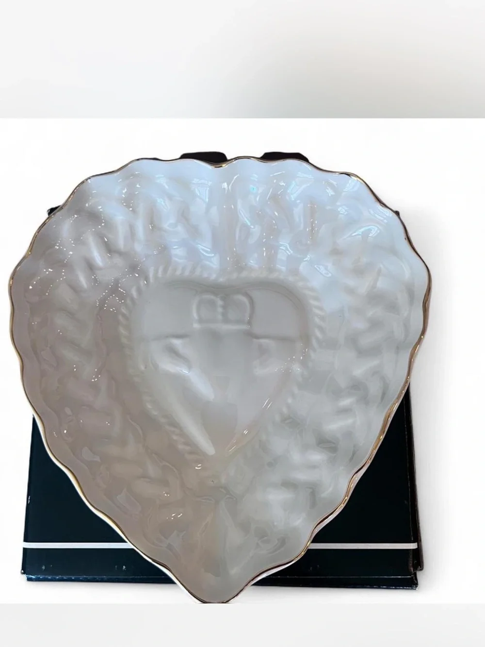 Vintage Belleek Claddagh Heart-Shaped Dish with Gold Edge